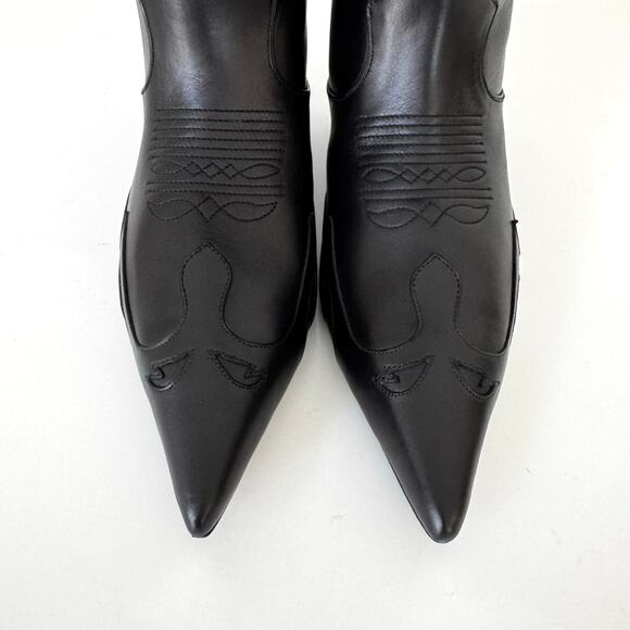 Anine Bing Rae Tall Leather Boots Kitten Heel Western Black 40 (US 10) - Picture 3 of 16